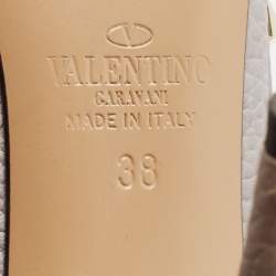 Pre Owned Valentino Grey Leather Rockstud Ankle Strap Pumps Size 38