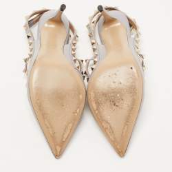 Pre Owned Valentino Grey Leather Rockstud Ankle Strap Pumps Size 38