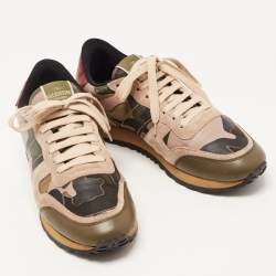 Pre Owned Valentino Multicolor Camo Print Canvas and Suede Rockrunner Sneakers Size 40