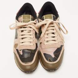 Pre Owned Valentino Multicolor Camo Print Canvas and Suede Rockrunner Sneakers Size 40
