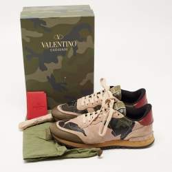 Pre Owned Valentino Multicolor Camo Print Canvas and Suede Rockrunner Sneakers Size 40