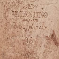 Pre Owned Valentino Brown Leather Rockstud Ankle Strap Flat Sandals Size 38