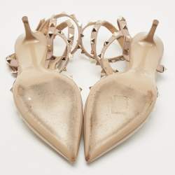 Pre Owned Valentino Two Tone Patent and Leather Rockstud Ankle Strap Pumps Size 37