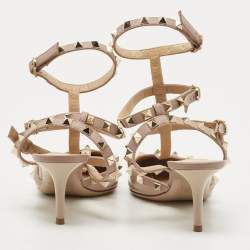 Pre Owned Valentino Two Tone Patent and Leather Rockstud Ankle Strap Pumps Size 37