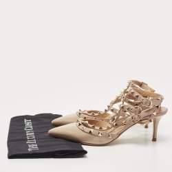 Pre Owned Valentino Two Tone Patent and Leather Rockstud Ankle Strap Pumps Size 37