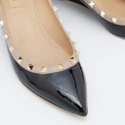 Pre Owned Valentino Black/Pink Patent Leather Rockstud Pointed Toe Wedge Pumps Size 39.5