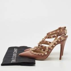 Pre Owned Valentino Pink Leather Rockstud Ankle Strap Pumps Size 35