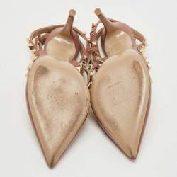 Pre Owned Valentino Pink Leather Rockstud Ankle Strap Pumps Size 35