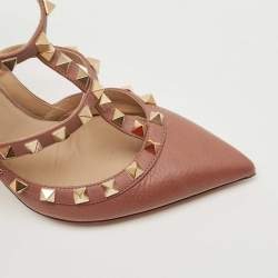 Pre Owned Valentino Pink Leather Rockstud Ankle Strap Pumps Size 35