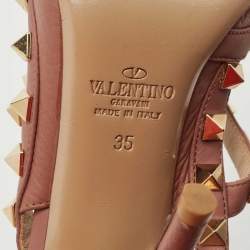Pre Owned Valentino Pink Leather Rockstud Ankle Strap Pumps Size 35