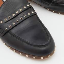 Pre Owned Valentino Black Leather Soul Rockstud Flat Mules Size 38