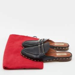 Pre Owned Valentino Black Leather Soul Rockstud Flat Mules Size 38