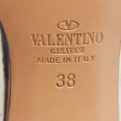 Pre Owned Valentino Gold Patent Leather Soul Rockstud Ankle Strap Block Heel Sandals Size 38