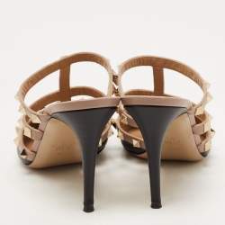 Pre Owned Valentino Black Leather Rockstud Strappy Pointed Toe Mules Size 38.5