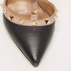 Pre Owned Valentino Black Leather Rockstud Strappy Pointed Toe Mules Size 38.5