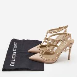 Pre Owned Valentino Pink Leather Rockstud Ankle Strap Pumps Size 36