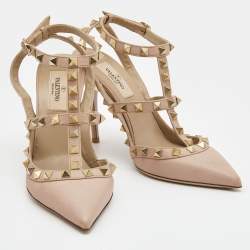 Pre Owned Valentino Pink Leather Rockstud Ankle Strap Pumps Size 36