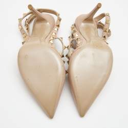 Pre Owned Valentino Pink Leather Rockstud Ankle Strap Pumps Size 36