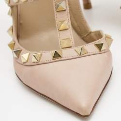 Pre Owned Valentino Pink Leather Rockstud Ankle Strap Pumps Size 36
