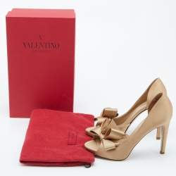 Pre Owned Valentino Beige Satin Bow D'orsay Pumps Size 37