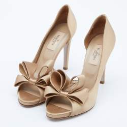 Pre Owned Valentino Beige Satin Bow D'orsay Pumps Size 37