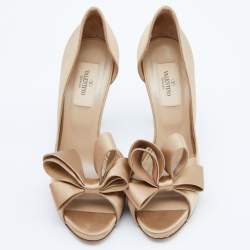 Pre Owned Valentino Beige Satin Bow D'orsay Pumps Size 37