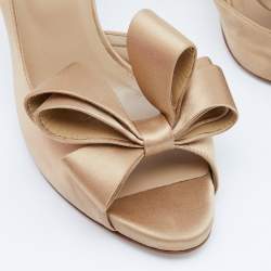 Pre Owned Valentino Beige Satin Bow D'orsay Pumps Size 37