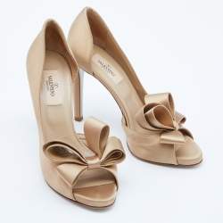 Pre Owned Valentino Beige Satin Bow D'orsay Pumps Size 37