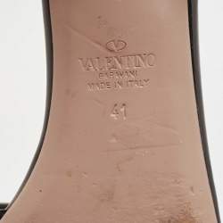 Pre Owned Valentino Black Patent Leather V Club Logo Flat Slides Size 41