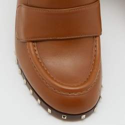 Pre Owned Valentino Brown Leather Rockstud Loafer Pumps Size 38.5
