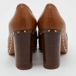 Pre Owned Valentino Brown Leather Rockstud Loafer Pumps Size 38.5