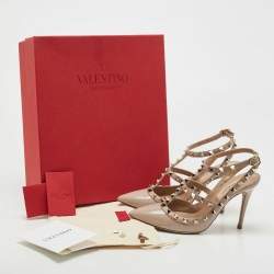 Pre Owned Valentino Powder Pink Patent Leather Rockstud Strappy Pointed Toe Pumps Size 35.5