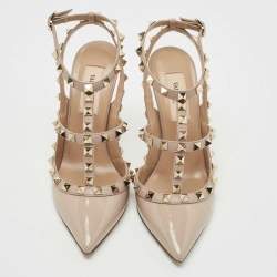 Pre Owned Valentino Powder Pink Patent Leather Rockstud Strappy Pointed Toe Pumps Size 35.5