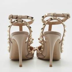 Pre Owned Valentino Powder Pink Patent Leather Rockstud Strappy Pointed Toe Pumps Size 35.5