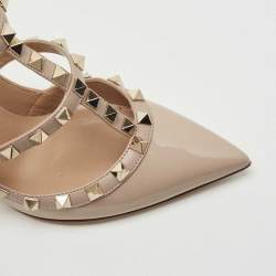 Pre Owned Valentino Powder Pink Patent Leather Rockstud Strappy Pointed Toe Pumps Size 35.5