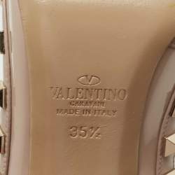 Pre Owned Valentino Powder Pink Patent Leather Rockstud Strappy Pointed Toe Pumps Size 35.5