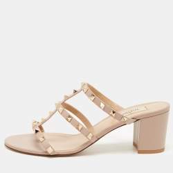 Pre Owned Valentino Pink Leather Rockstud Strappy Sandals Size 41