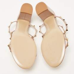 Pre Owned Valentino Pink Leather Rockstud Strappy Sandals Size 41