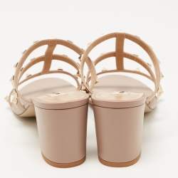 Pre Owned Valentino Pink Leather Rockstud Strappy Sandals Size 41