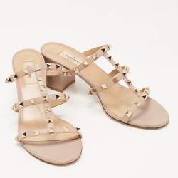 Pre Owned Valentino Pink Leather Rockstud Strappy Sandals Size 41