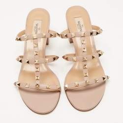 Pre Owned Valentino Pink Leather Rockstud Strappy Sandals Size 41