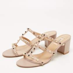 Pre Owned Valentino Pink Leather Rockstud Strappy Sandals Size 41