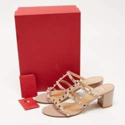 Pre Owned Valentino Pink Leather Rockstud Strappy Sandals Size 41