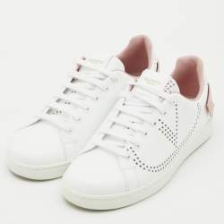 Pre Owned Valentino White/Pink Leather Backnet Sneakers Size 38.5