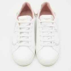 Pre Owned Valentino White/Pink Leather Backnet Sneakers Size 38.5