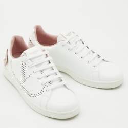 Pre Owned Valentino White/Pink Leather Backnet Sneakers Size 38.5