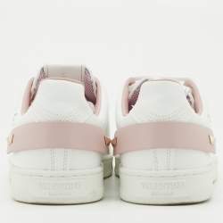 Pre Owned Valentino White/Pink Leather Backnet Sneakers Size 38.5