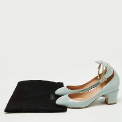 Pre Owned Valentino Light Blue Patent Leather Tan-Go Pumps Size 40
