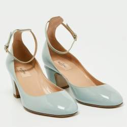 Pre Owned Valentino Light Blue Patent Leather Tan-Go Pumps Size 40