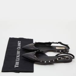 Pre Owned Valentino Black Patent and Leather Rockstud D'orsay Flats Size 38